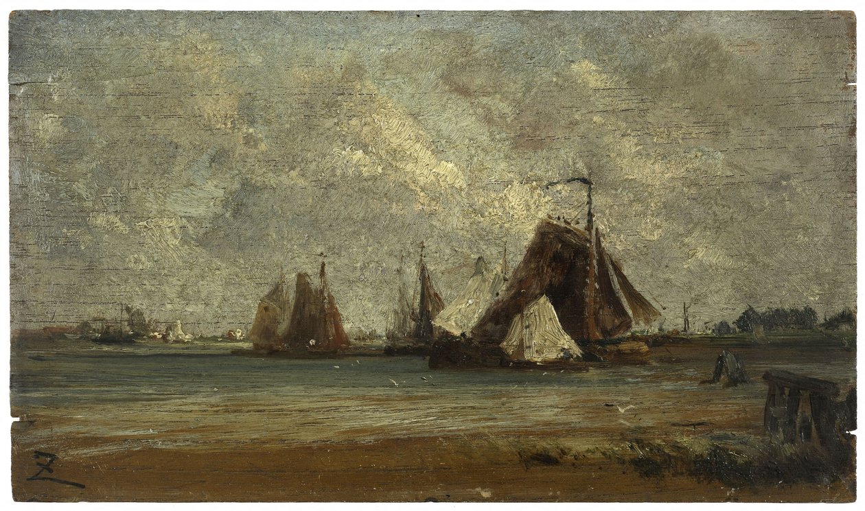 Barcos de pesca, ca. 1852 (óleo sobre madeira) de Félix Ziem
