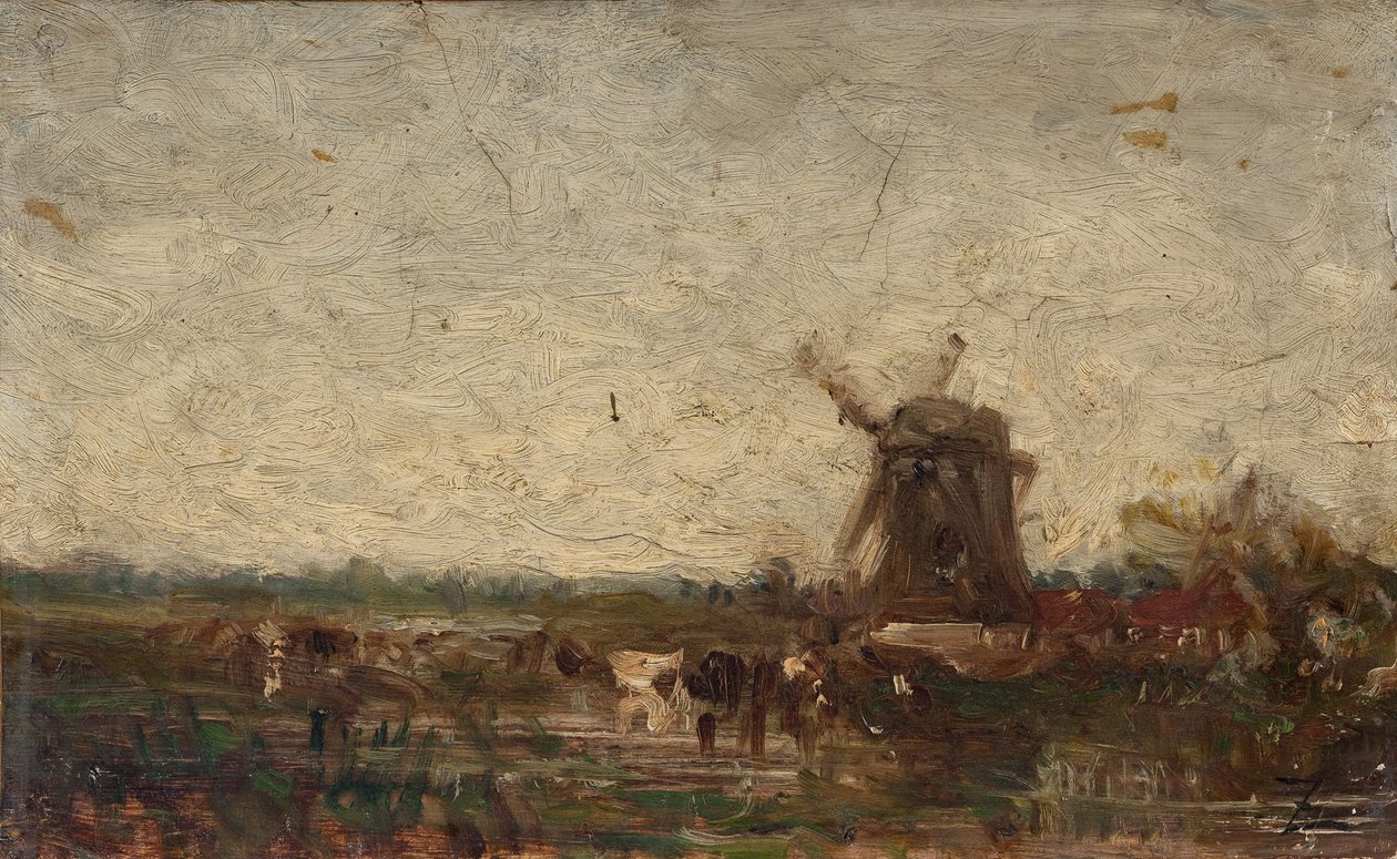 Holanda, o moinho, ca. 1853 (óleo sobre papel sobre tela) de Félix Ziem