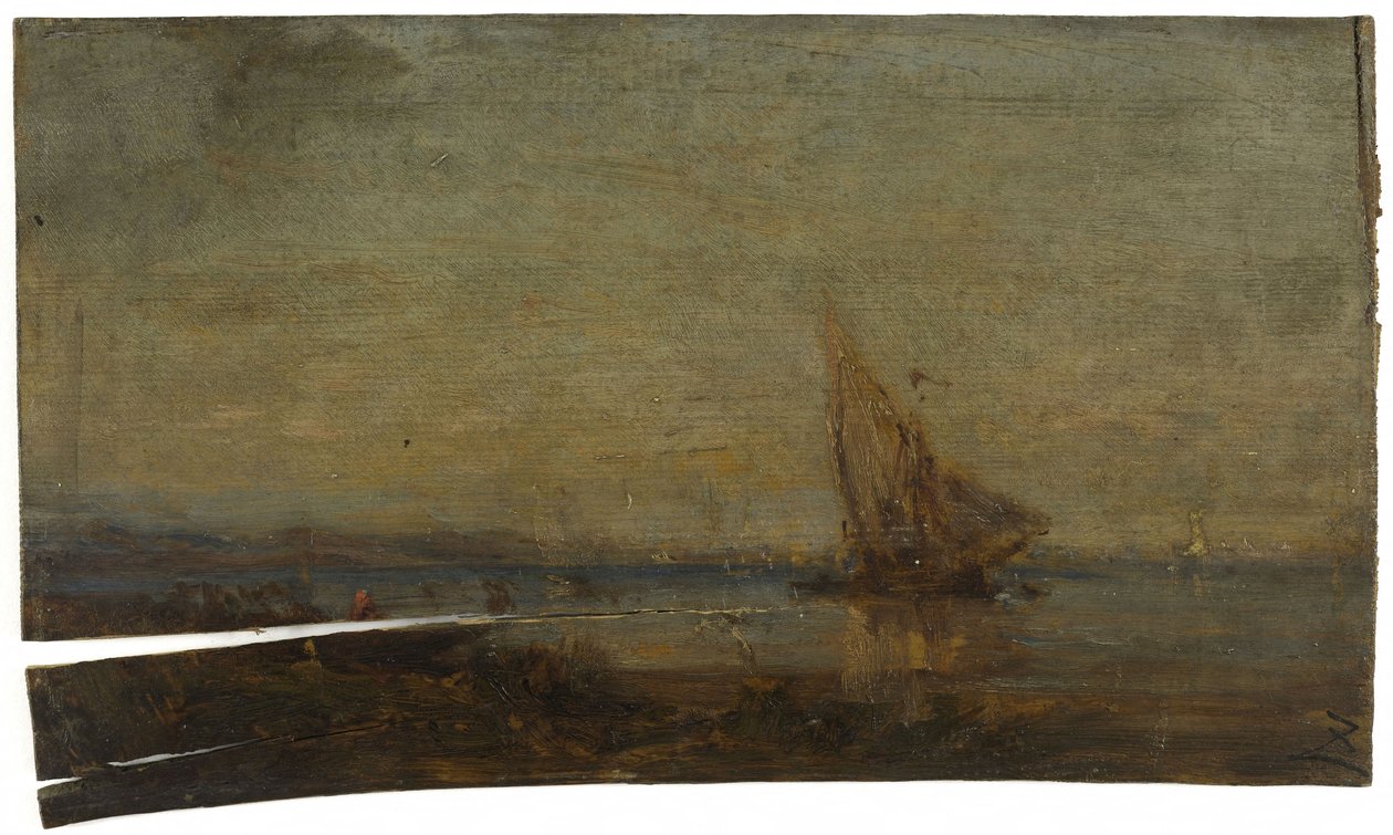 Em frente de Martigues, a vela amarela, ca. 1875 (óleo sobre madeira) de Félix Ziem