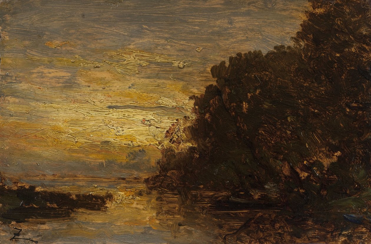O Sena em Billancourt, ao pôr do sol, 2ª metade do século XIX (óleo sobre madeira) de Félix Ziem