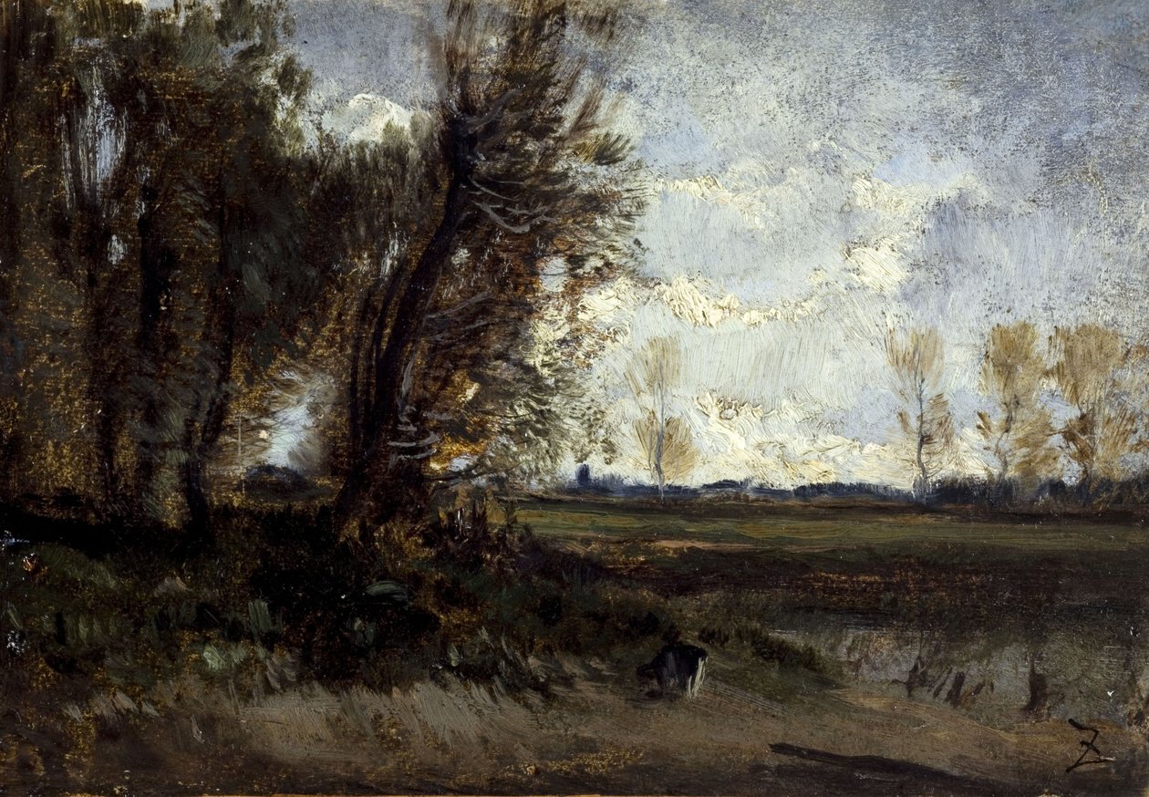A lagoa, entre 1850 e 1860 (óleo sobre papel sobre tela) de Félix Ziem