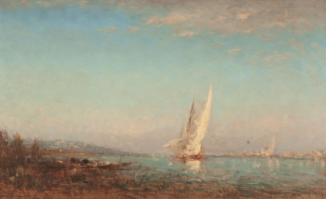 Martigues, a vela branca, entre 1890 e 1895 (óleo sobre madeira) de Félix Ziem
