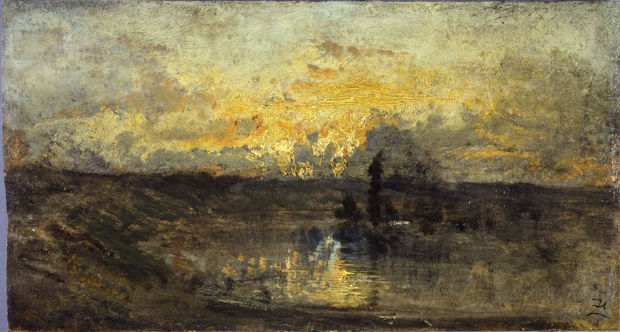 Volta do rio (frente); três estudos (verso), entre 1850 e 1860 (óleo sobre madeira) de Félix Ziem