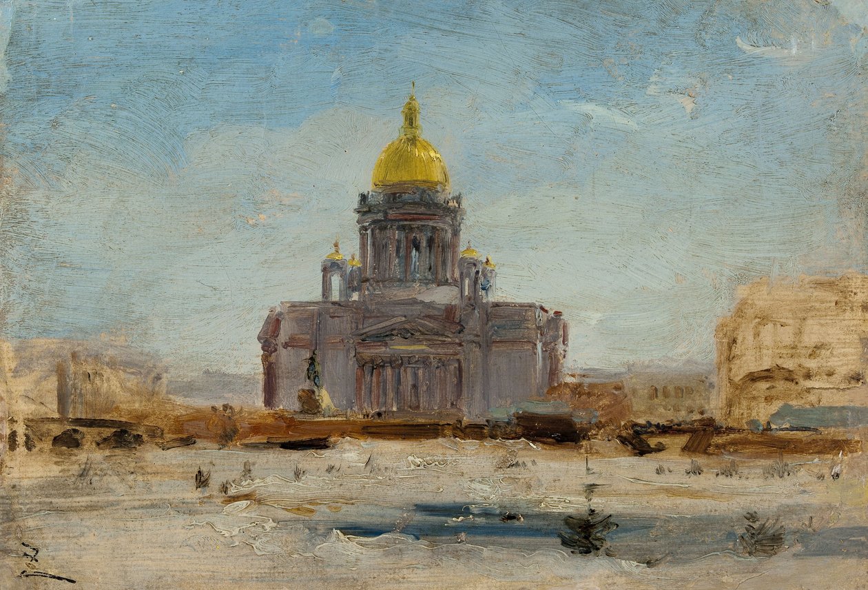 São Petersburgo, Santo Isaac, entre 1-1844 e 9-1844 (óleo sobre papel sobre tela) de Félix Ziem
