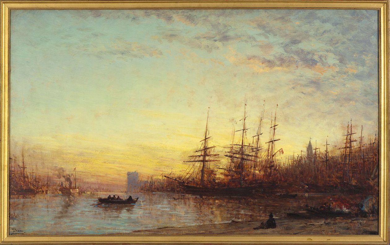 O porto de Marselha ao pôr do sol, entre 1890 e 1895 (óleo sobre tela) de Félix Ziem