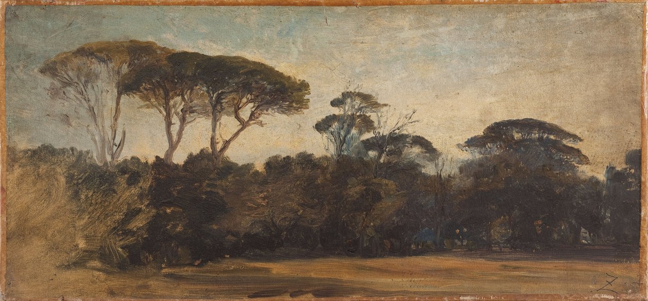 Pinheiros mansos perto de Nápoles, ca. 1847 (óleo sobre papel sobre tela) de Félix Ziem
