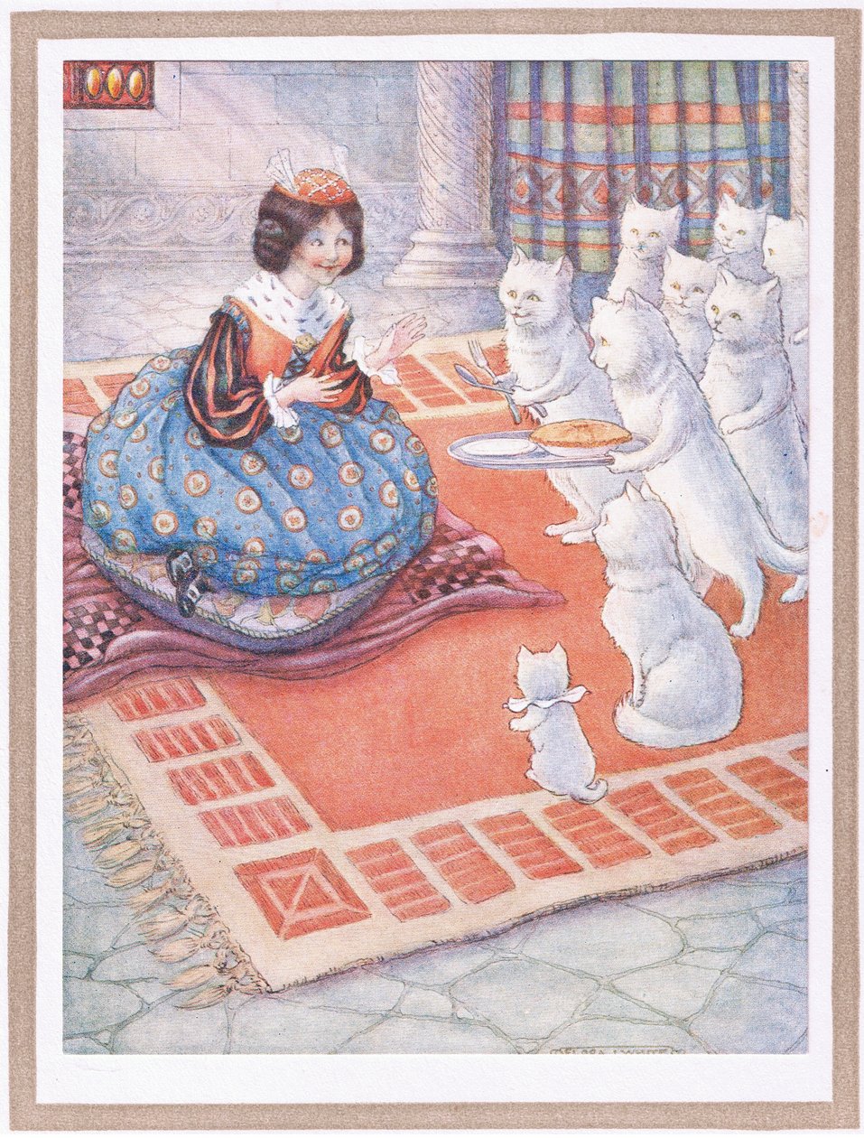 Os gatos trouxeram à princesa uma tarte de rato (litografia a cores) de Flora White