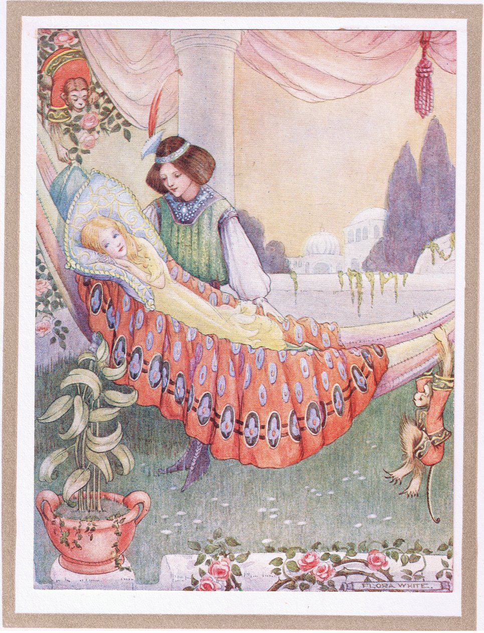 A princesa pôs as donzelas em redes (litografia a cores) de Flora White