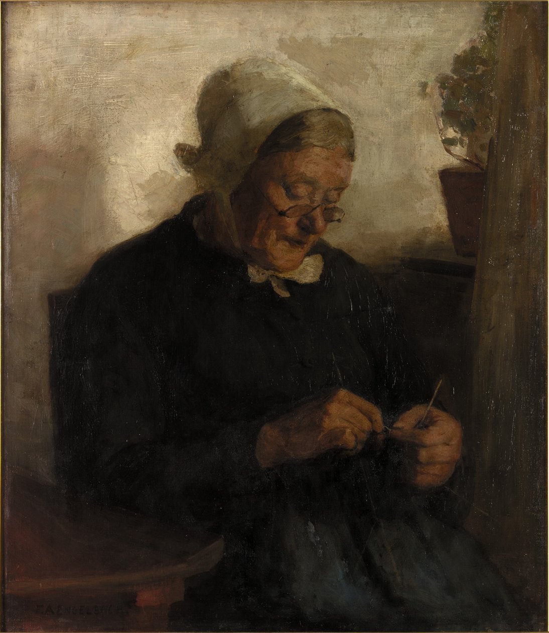 Tricô Mulher Velha (óleo sobre tela) de Florence Engelbach