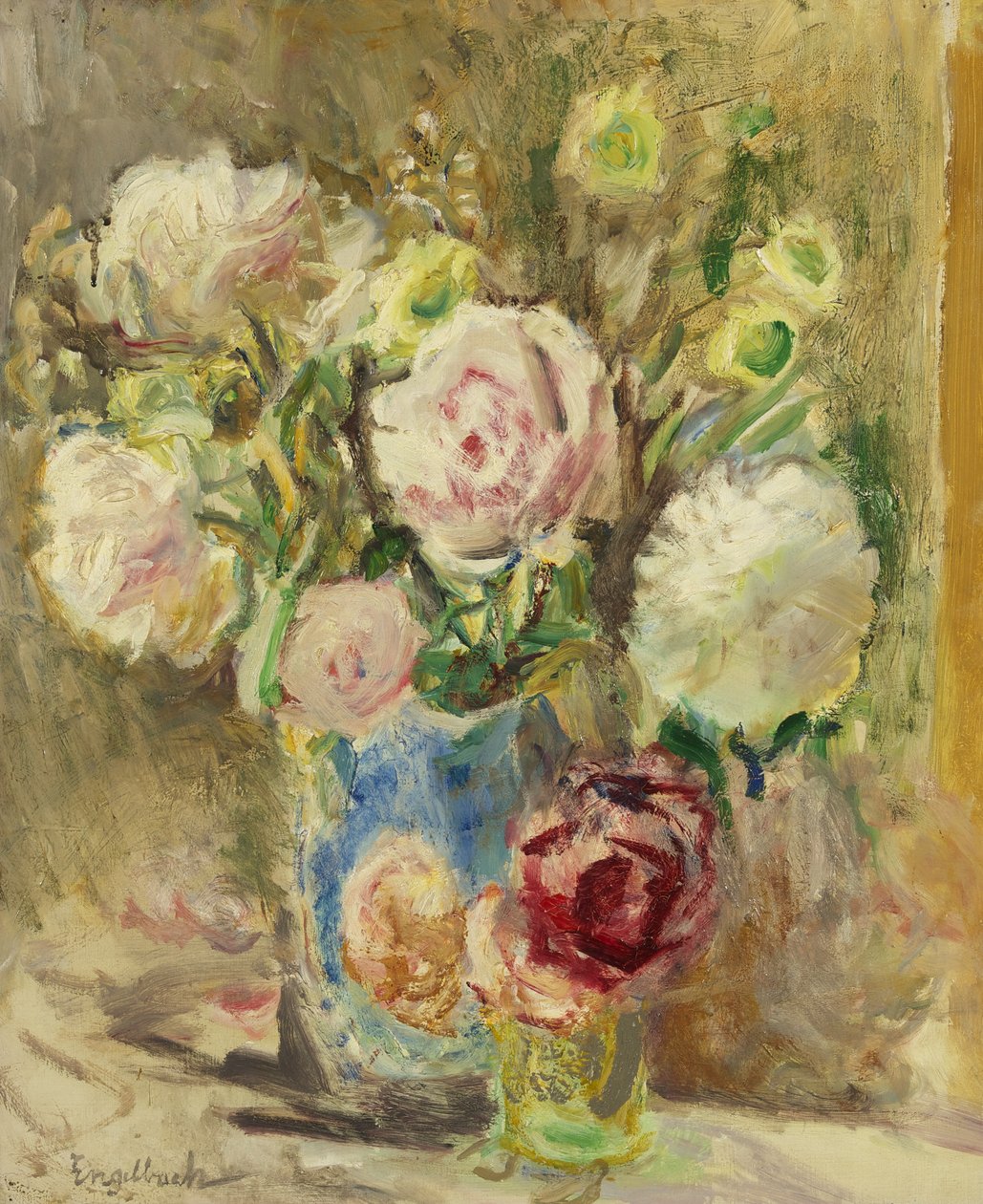 Rosas e Peónias, c.1936 (óleo sobre tela) de Florence Engelbach