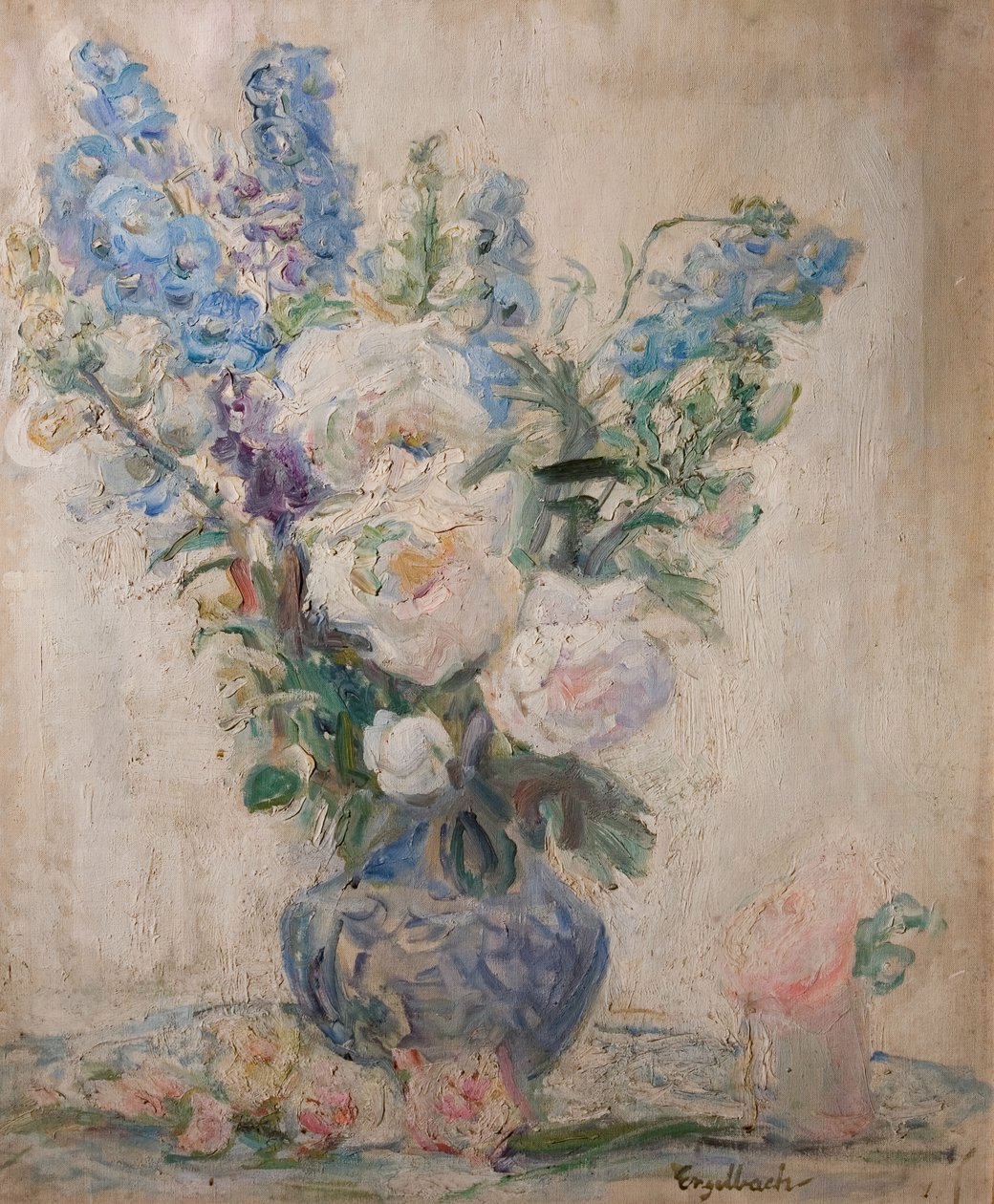 Rosas brancas e Delphiniums de Florence Engelbach