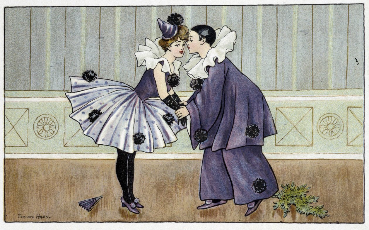 Pierrot e Colombine - sobremesa por Florence Hardy, deb. século XX de Florence Hardy