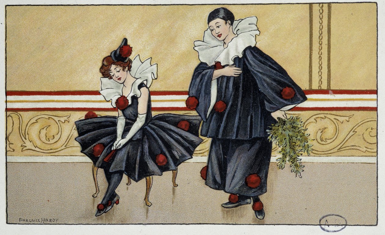 Pierrot e Colombine - sobremesa por Florence Hardy, deb. século XX de Florence Hardy