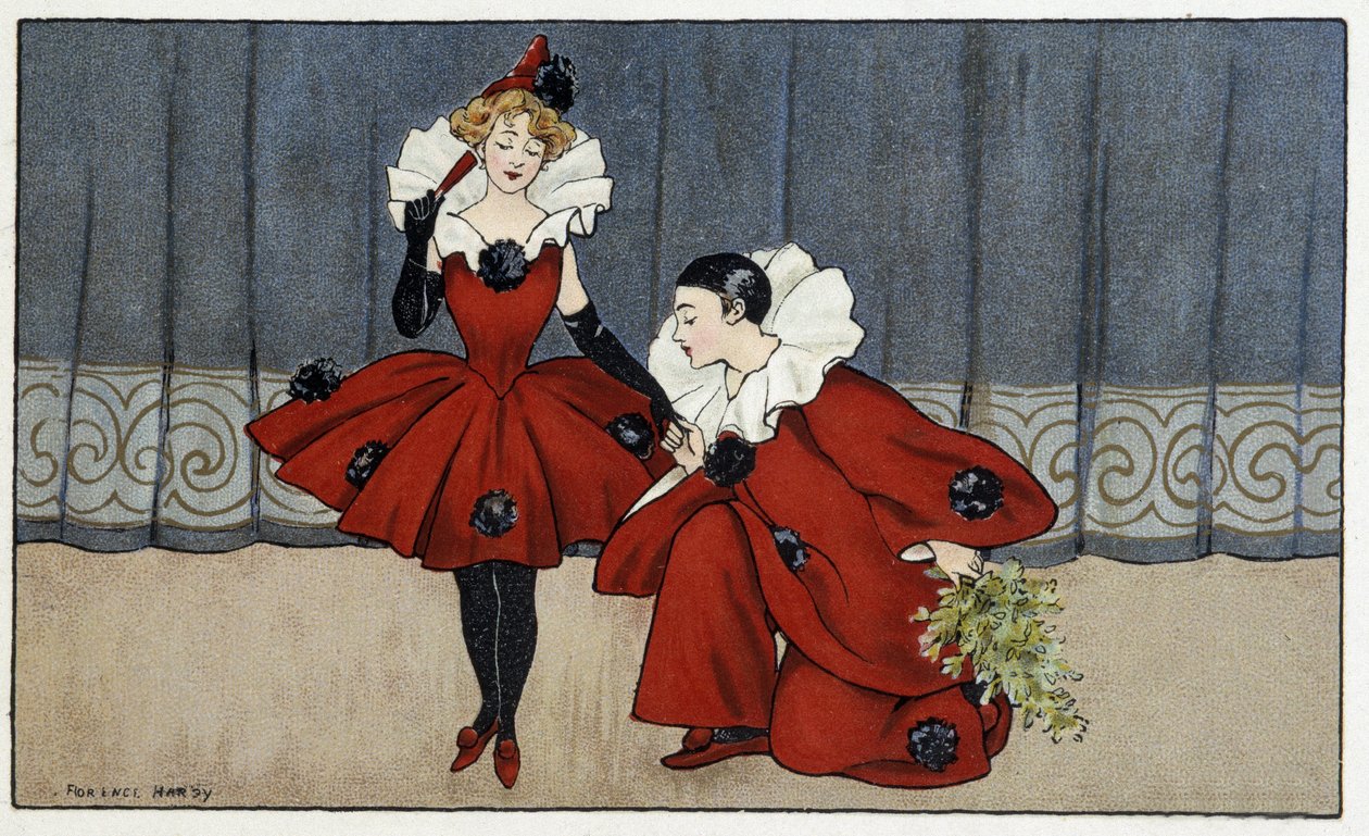 Pierrot e Colombine - sobremesa por Florence Hardy, deb. século XX de Florence Hardy