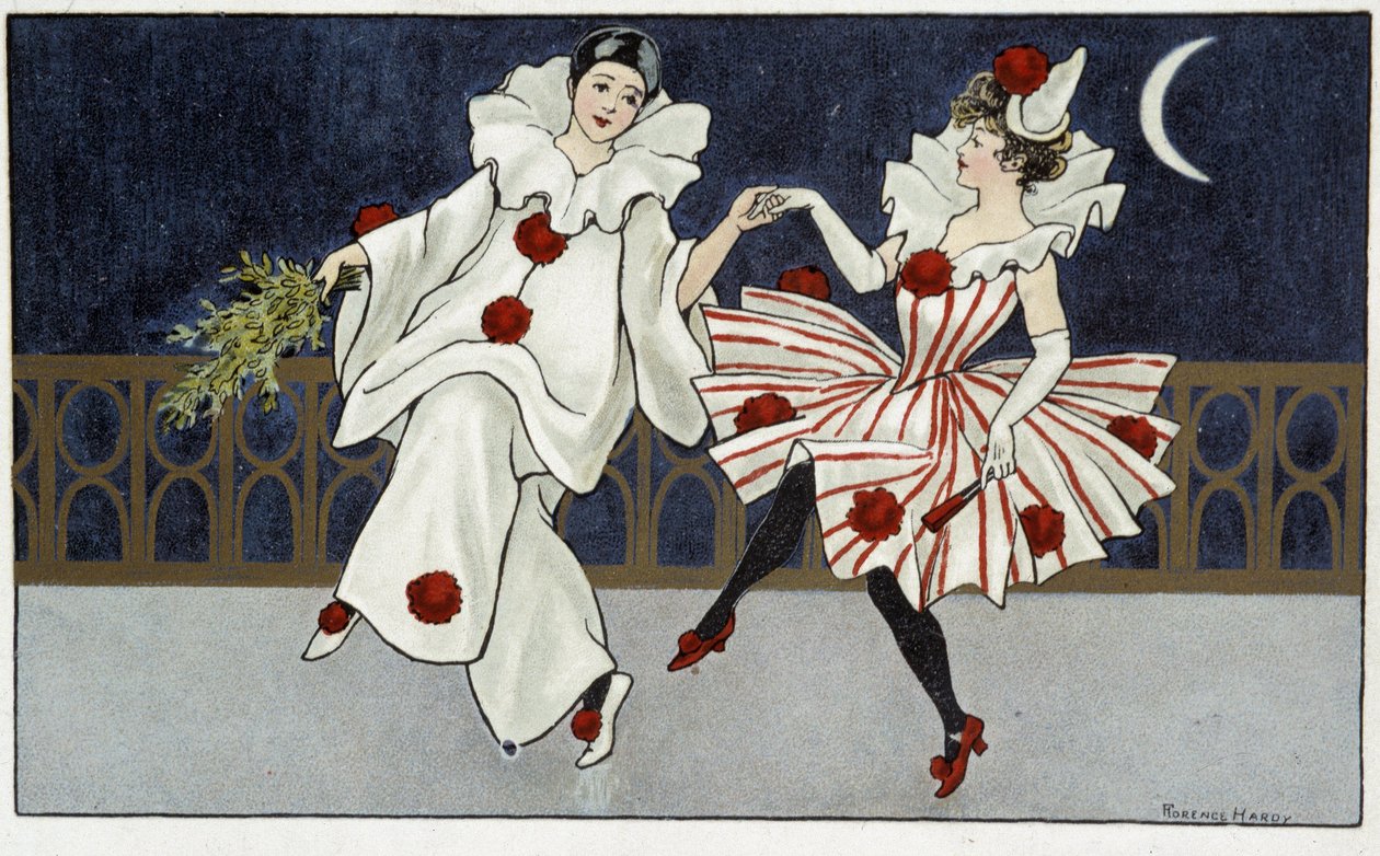 Pierrot e Colombine dançando ao luar - sobremesa por Florence Hardy, deb. Século XX de Florence Hardy