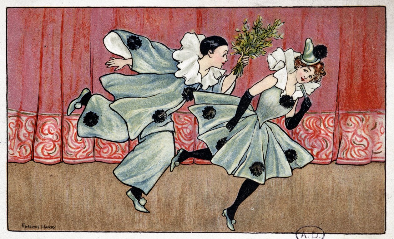 Pierrot running after Colombine - dess. por Florence Hardy, deb. século XX de Florence Hardy