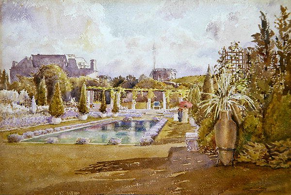 Uma Vista do Jardim de um Chateau em França (aguarela sobre papel) de Florence Vincent Robinson