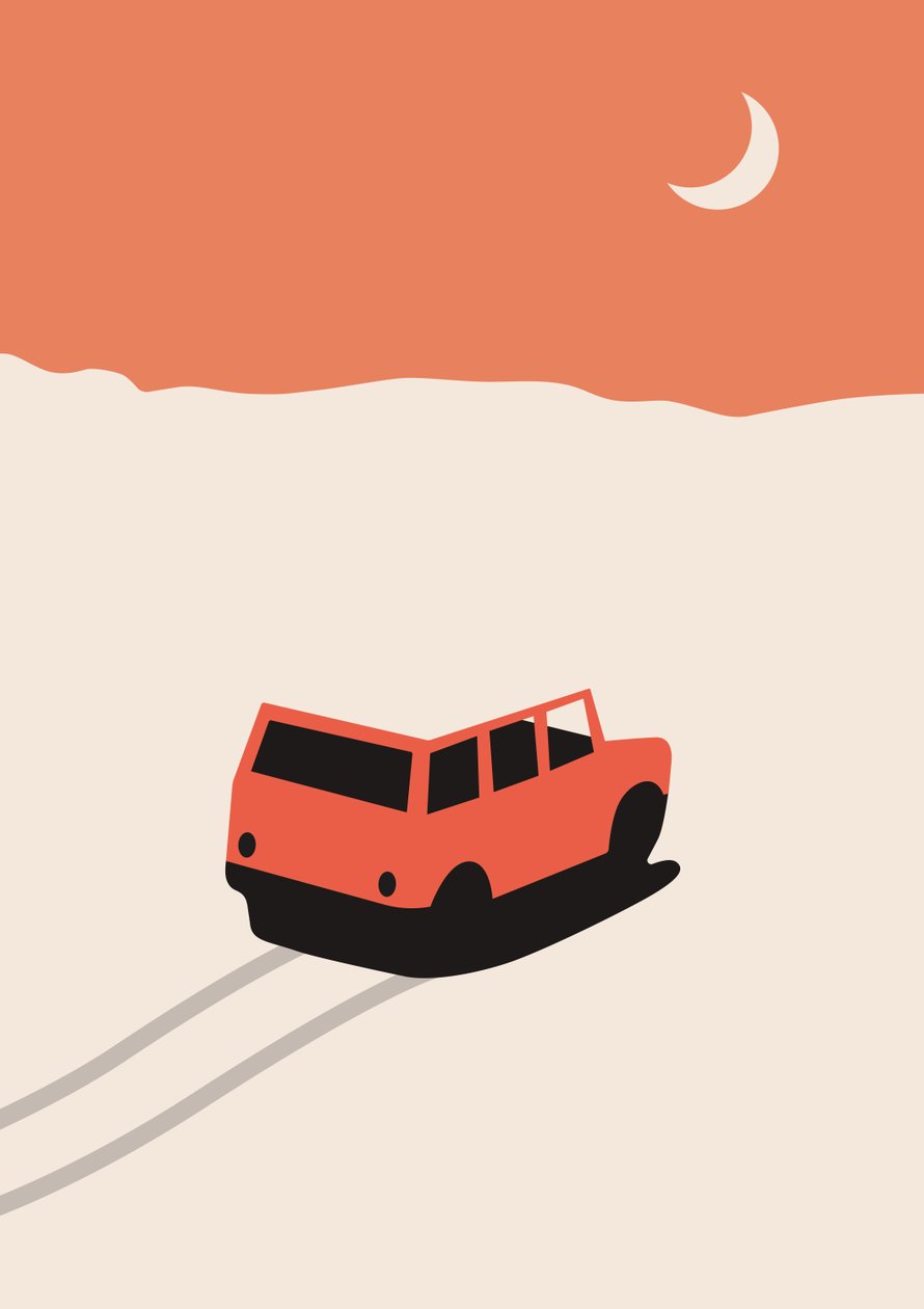 Carro Vermelho no Deserto com lua de Florent Bodart