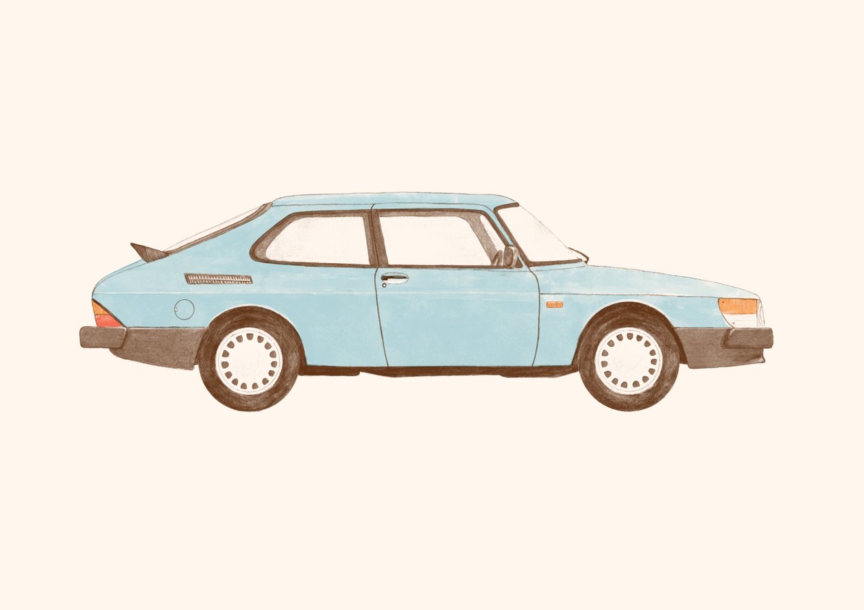 Saab 900 Vintage, 2024 (lápis e digital) de Florent Bodart