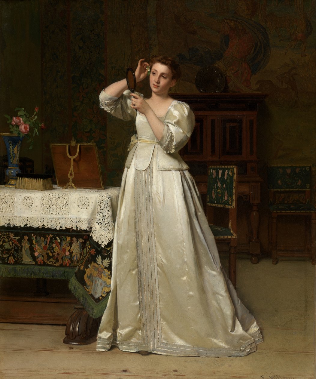 Mulher com Espelho (óleo sobre painel) de Florent Willems