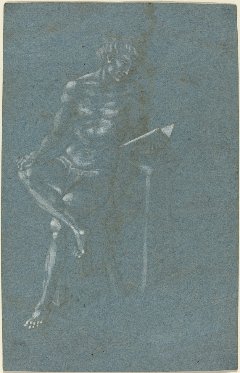Um jovem sentado em um banquinho lendo um livro (reto); A Queda do Homem (um fragmento da parte inferior) (verso) de Florentine 15th Century