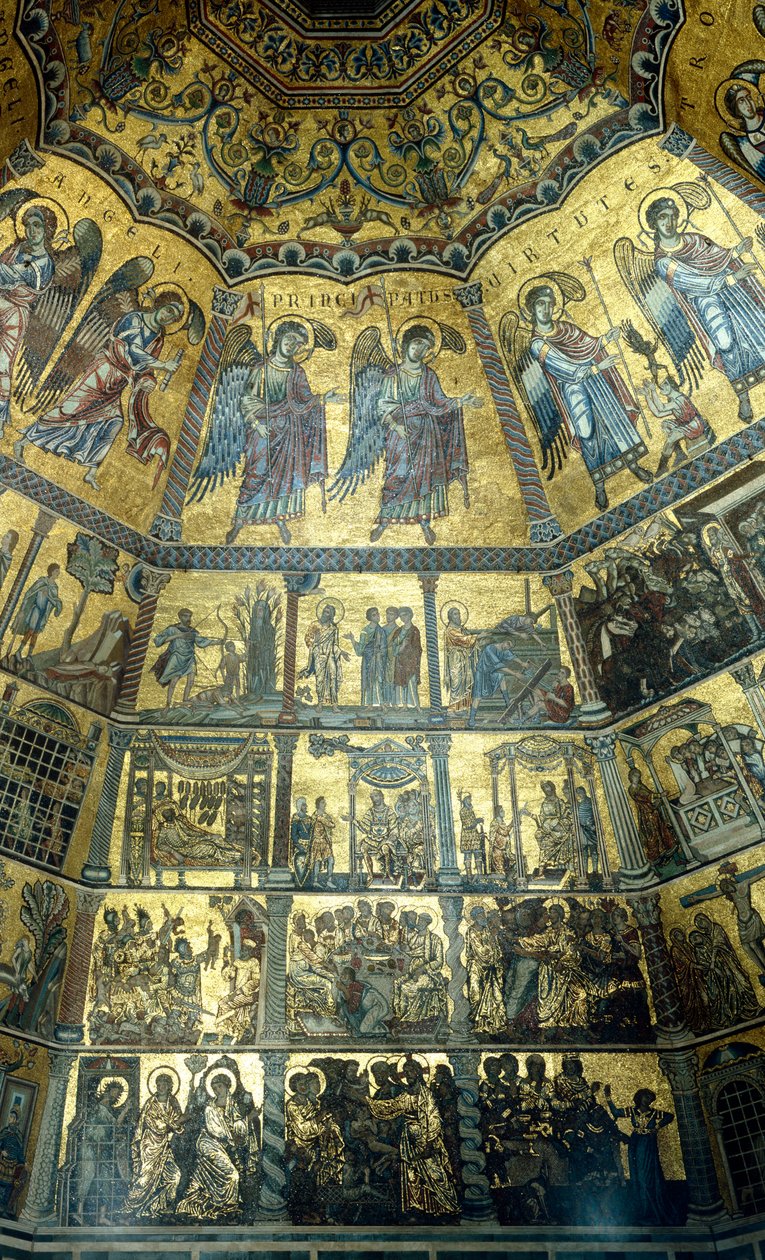 Mosaico no teto abobadado de St Johns Baptistry, Florença (mosaico) de Florentine School