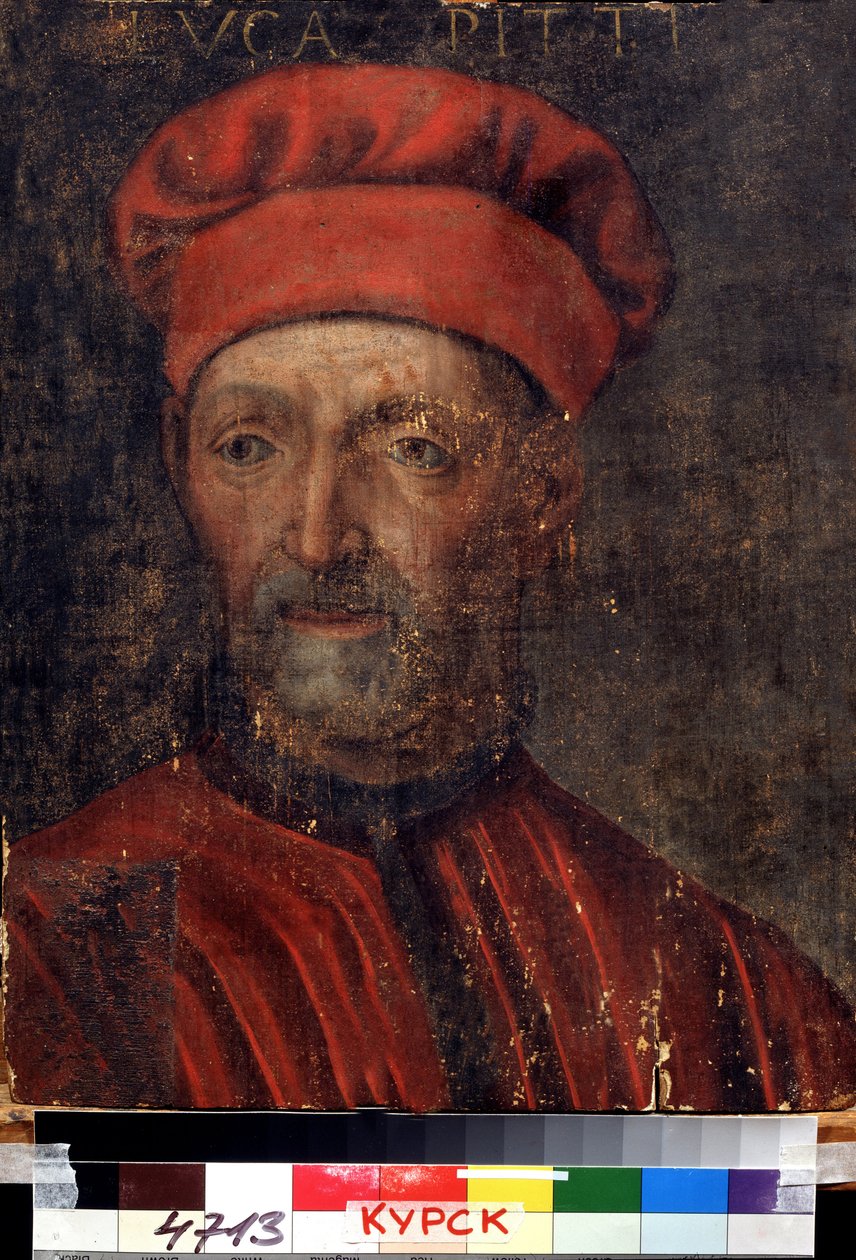 ""Retrato do rico banqueiro florentino Luca Pitti (1394-1472)"" Ele deu seu nome ao palácio Pitti) Pintura da escola florentina do início do século XVI Galeria de Arte Regional Deineka, Kursk Rússia de Florentine School