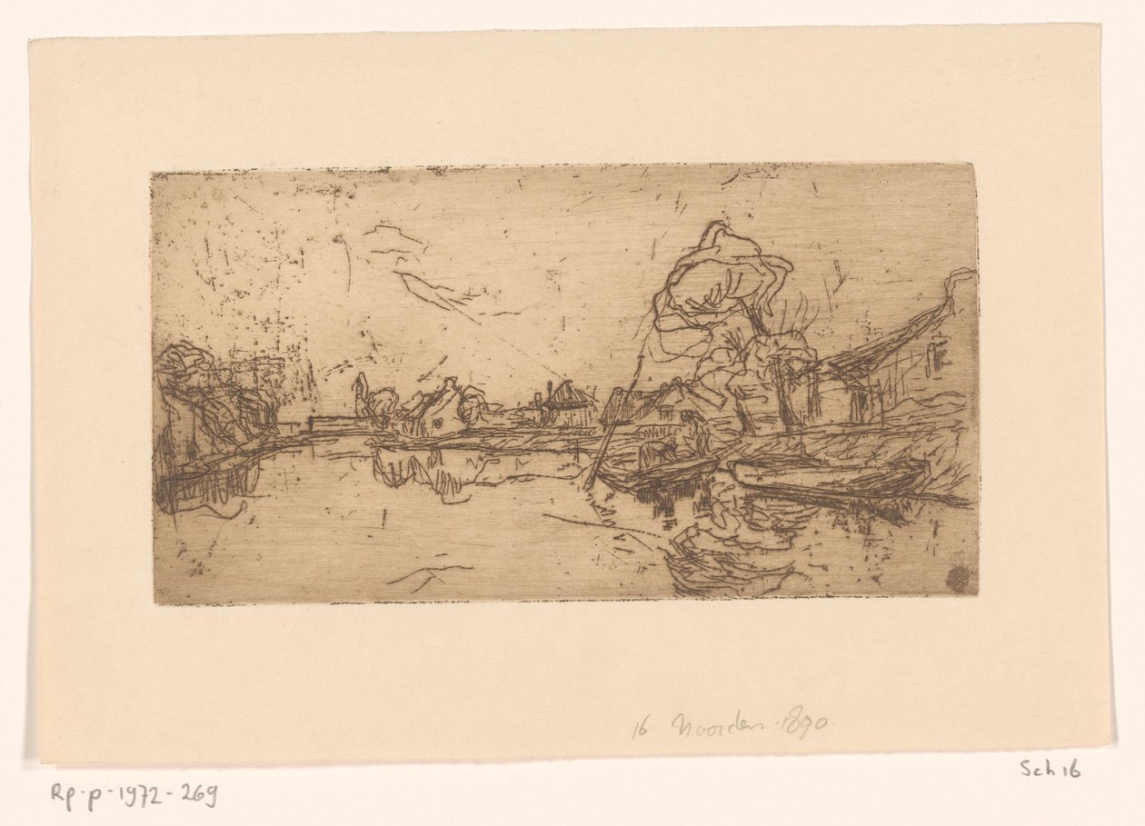 Vista para o rio com figuras em um barco Norte (título original) de Floris Verster
