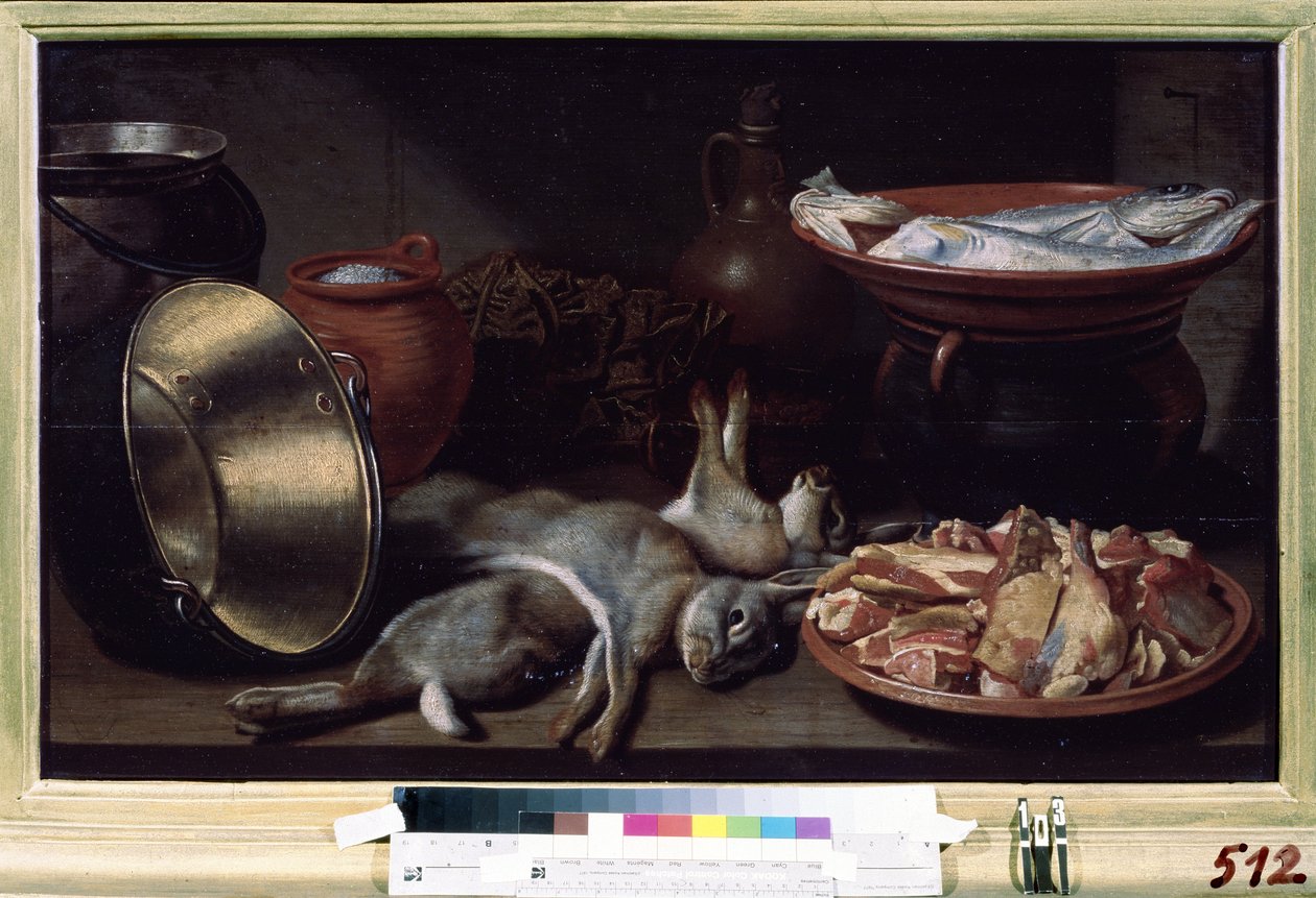 Natureza morta com lebres. Pintura de Floris van Schooten (por volta de 1590-após 1655). Óleo sobre tela de Floris Gerritsz van Schooten