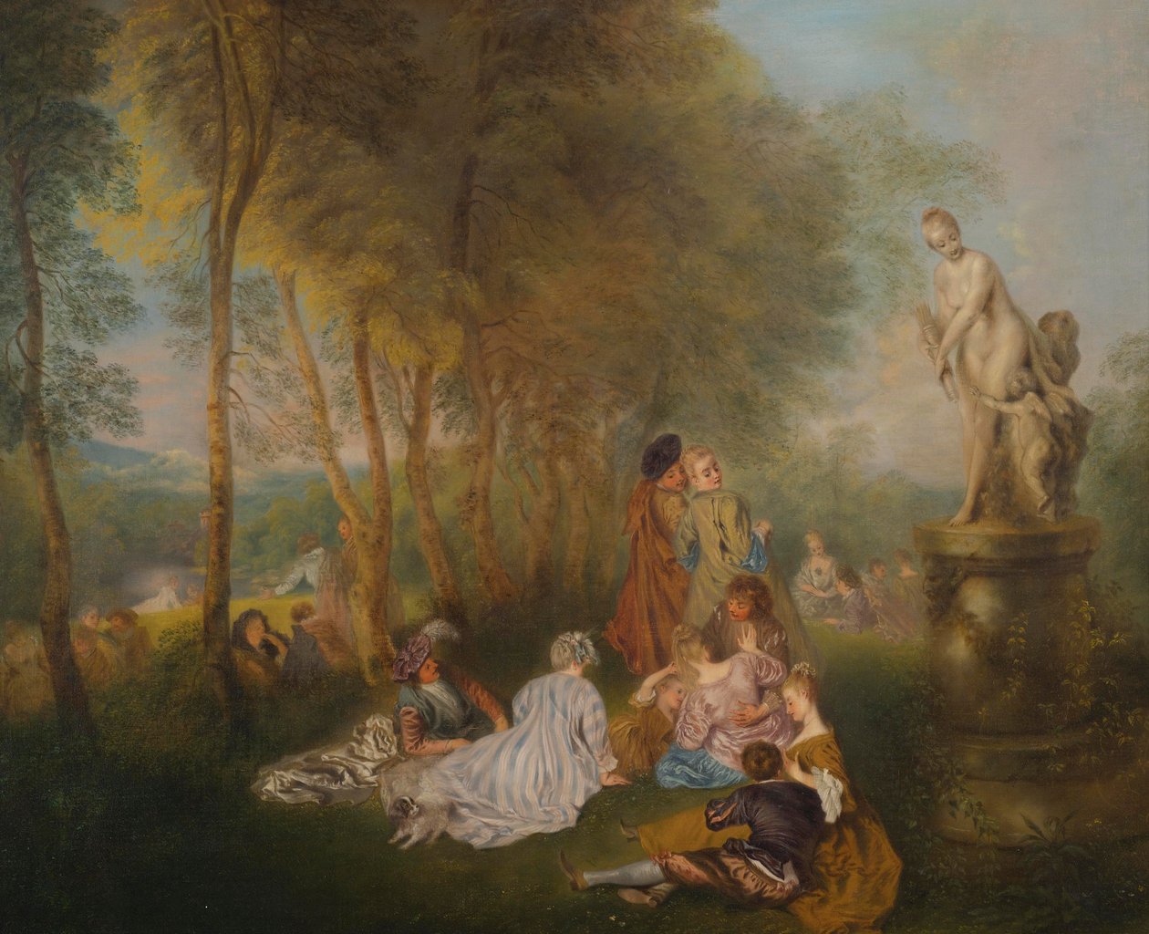 Festa Galante com uma estátua de Vênus de Follower of Antoine Watteau
