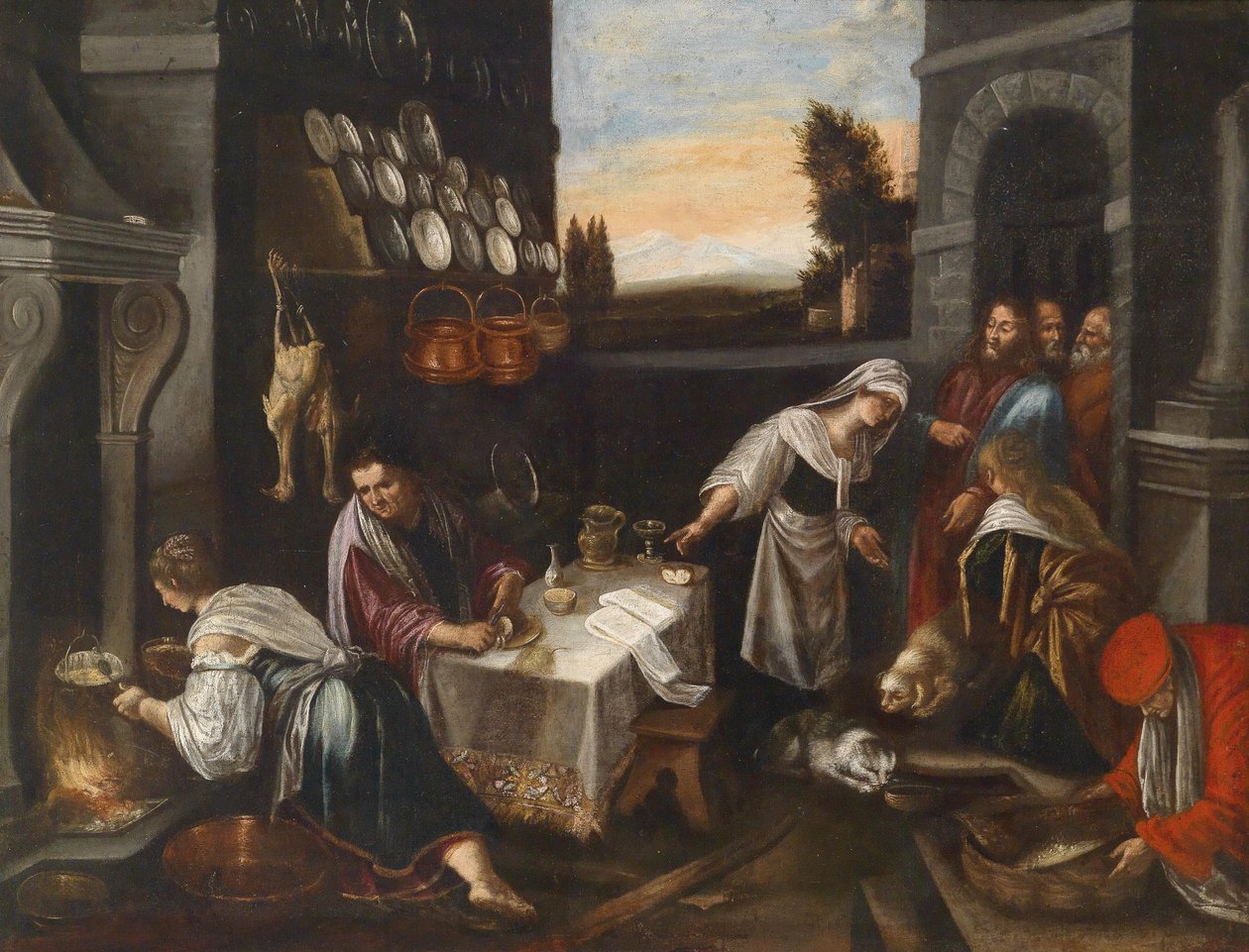 Cristo na casa de Marta e Maria de Follower of Jacopo Bassano