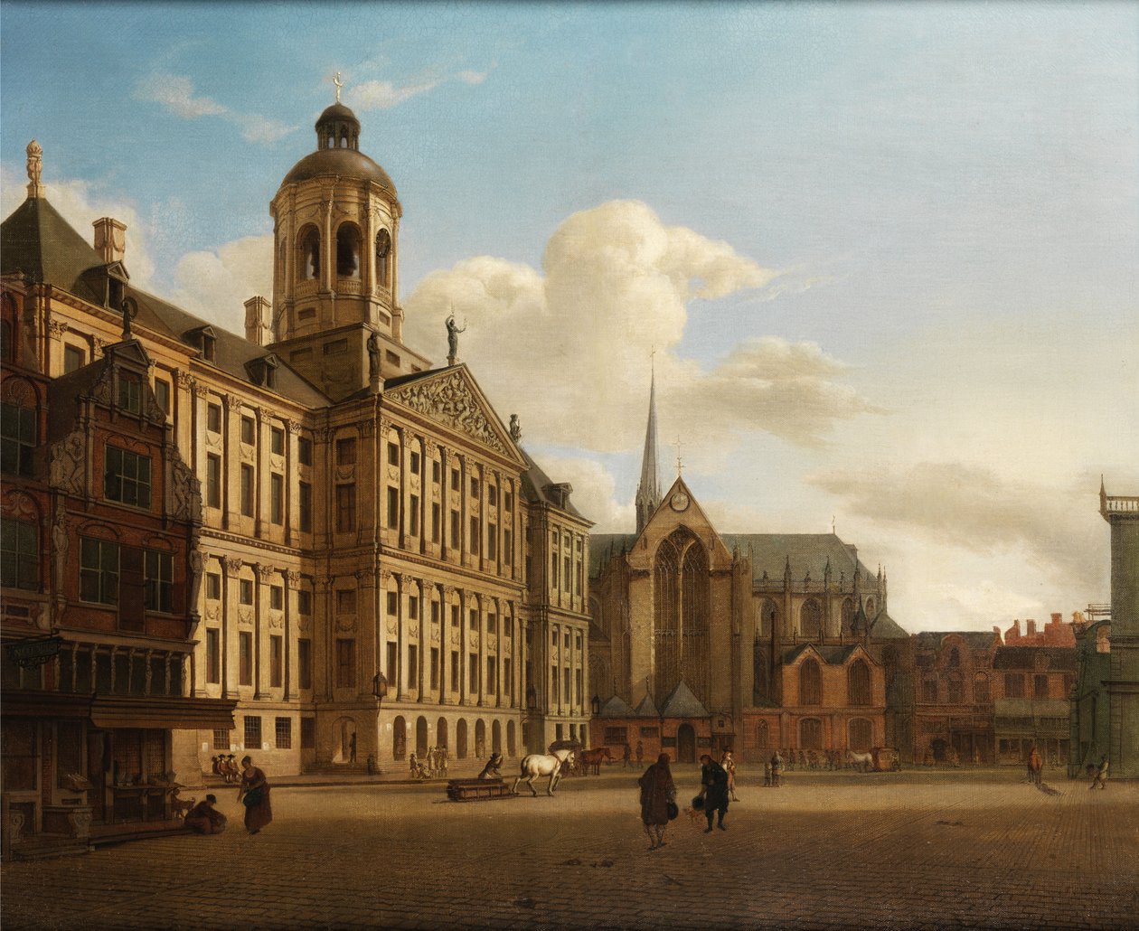 Vista, de, a, represa, com, a, corredor cidade, em, amsterdão de Jan van der Heyden