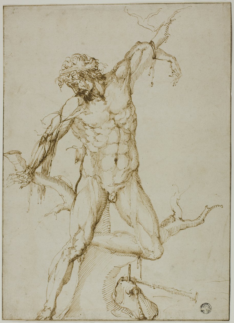 Marsyas amarrado a uma árvore de Follower of Baccio Bandinelli