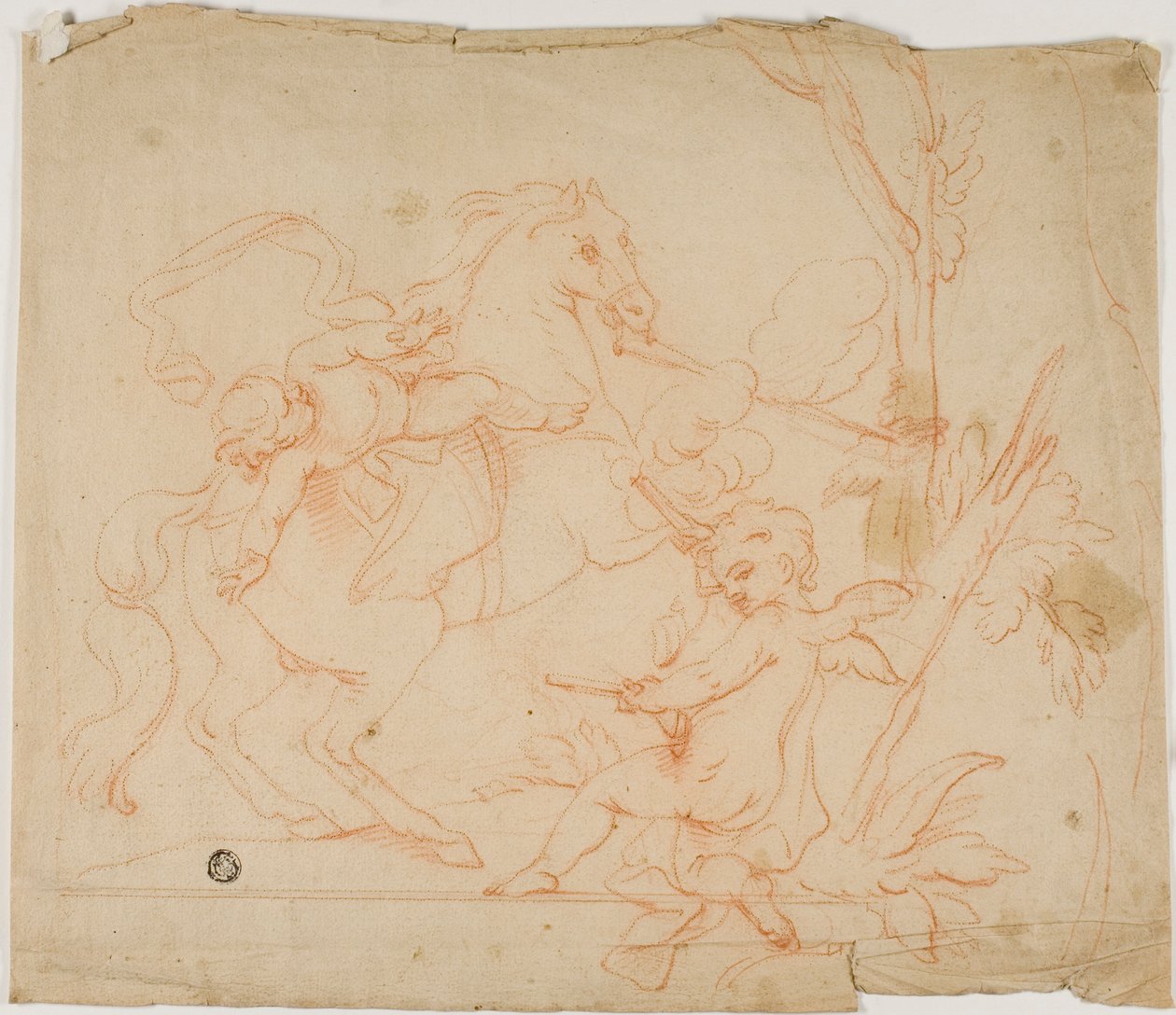 Putto atirando em Putto a cavalo de Follower of Charles Le Brun