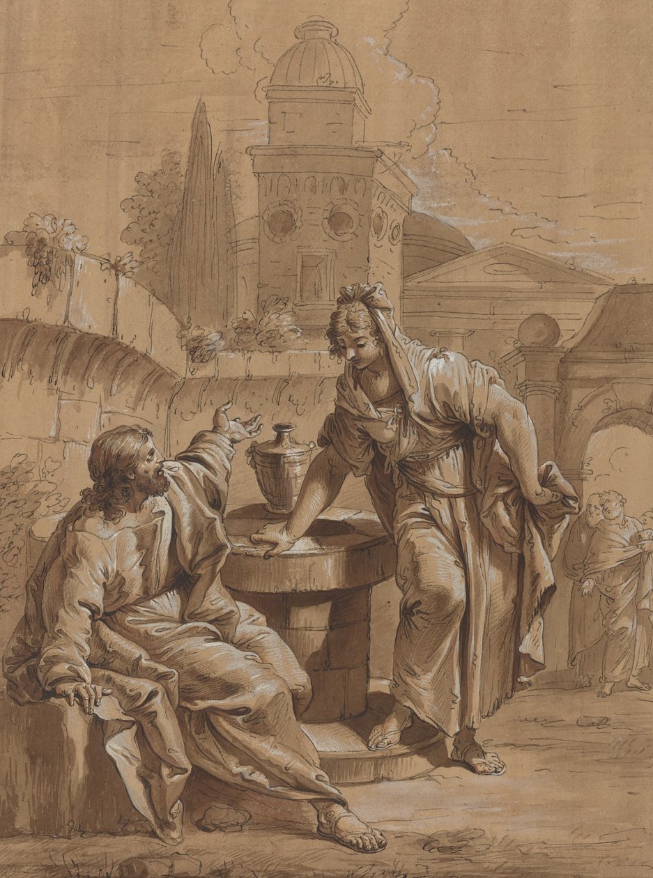 Cristo e a Mulher de Samaria de Follower of Francesco Fontebasso