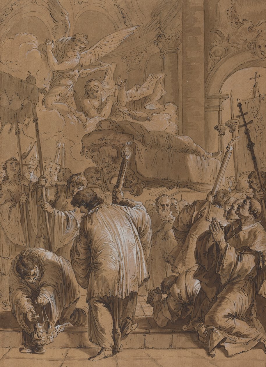 Cortejo fúnebre de um santo com anjos de Follower of Francesco Fontebasso
