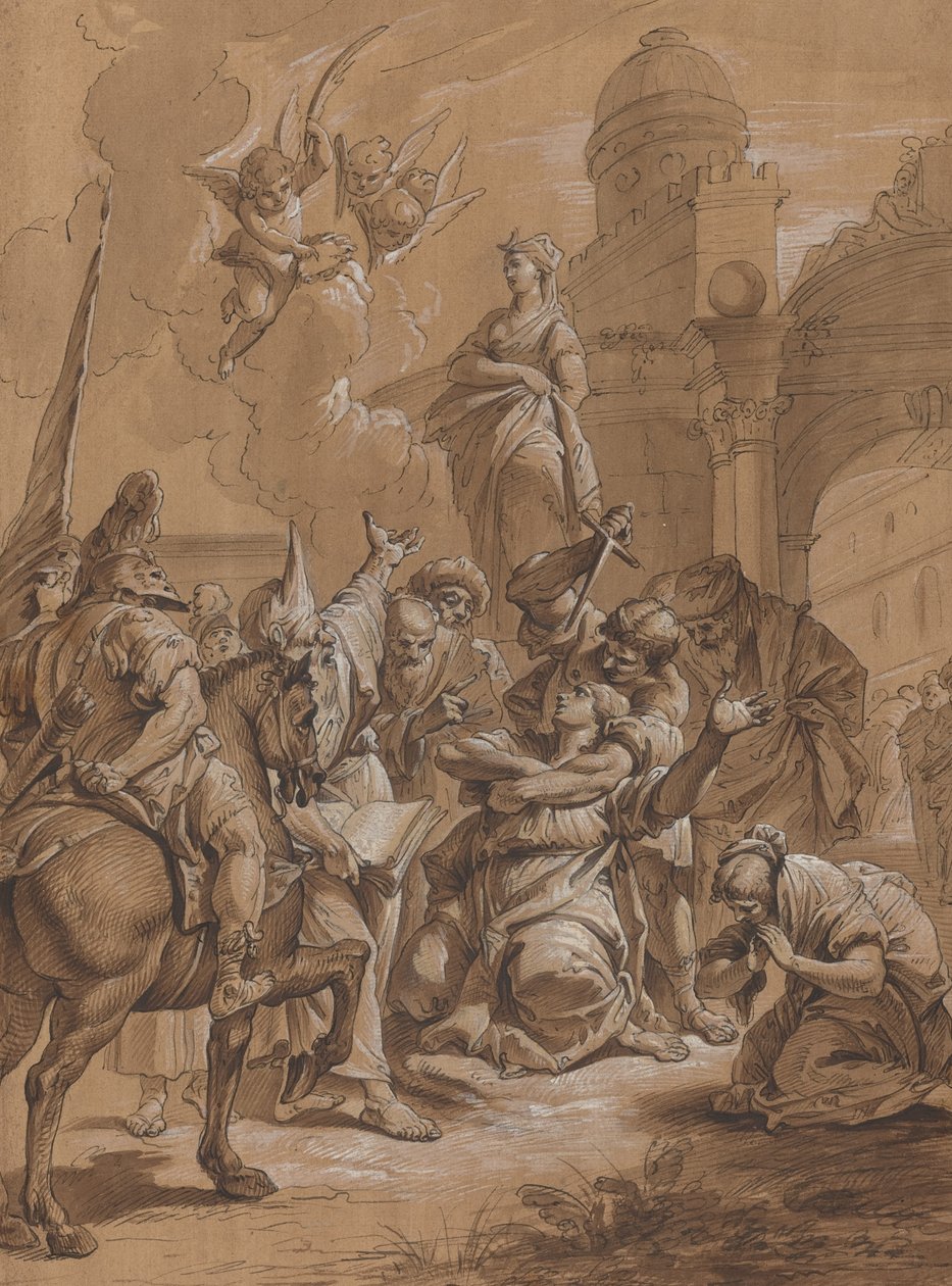 Martírio de uma Santa Feminina de Follower of Francesco Fontebasso