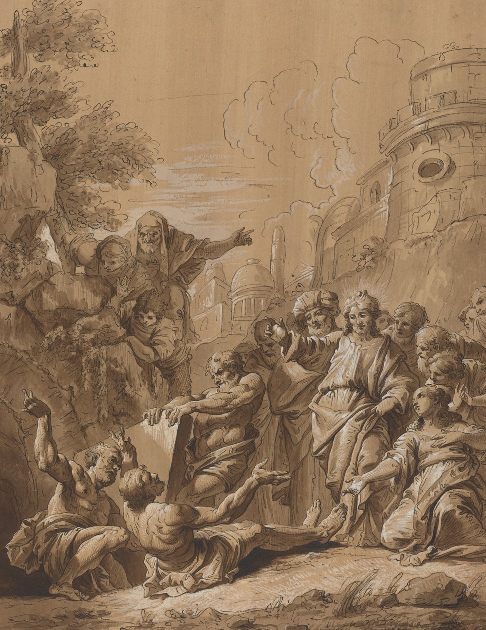 A Ressurreição de Lázaro de Follower of Francesco Fontebasso