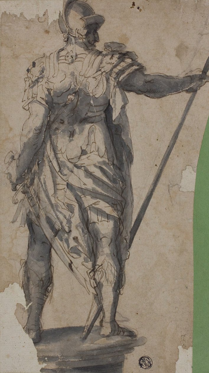 Estátua de um guerreiro de pé, a partir da retaguarda de Follower of Francesco Salviati