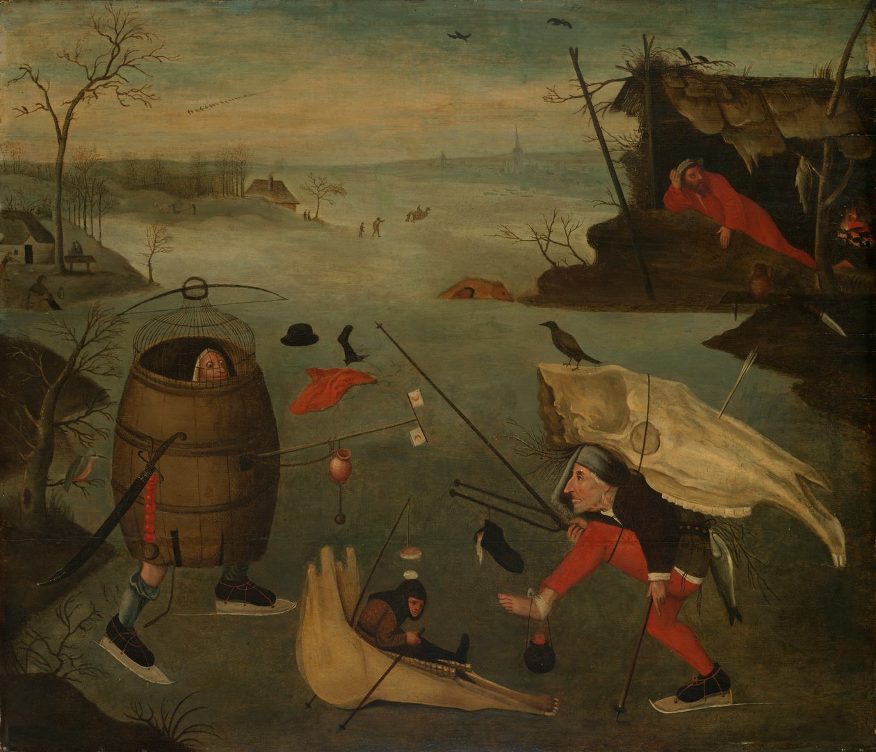 Duelo grotesco no gelo de Follower of Hieronymus Bosch