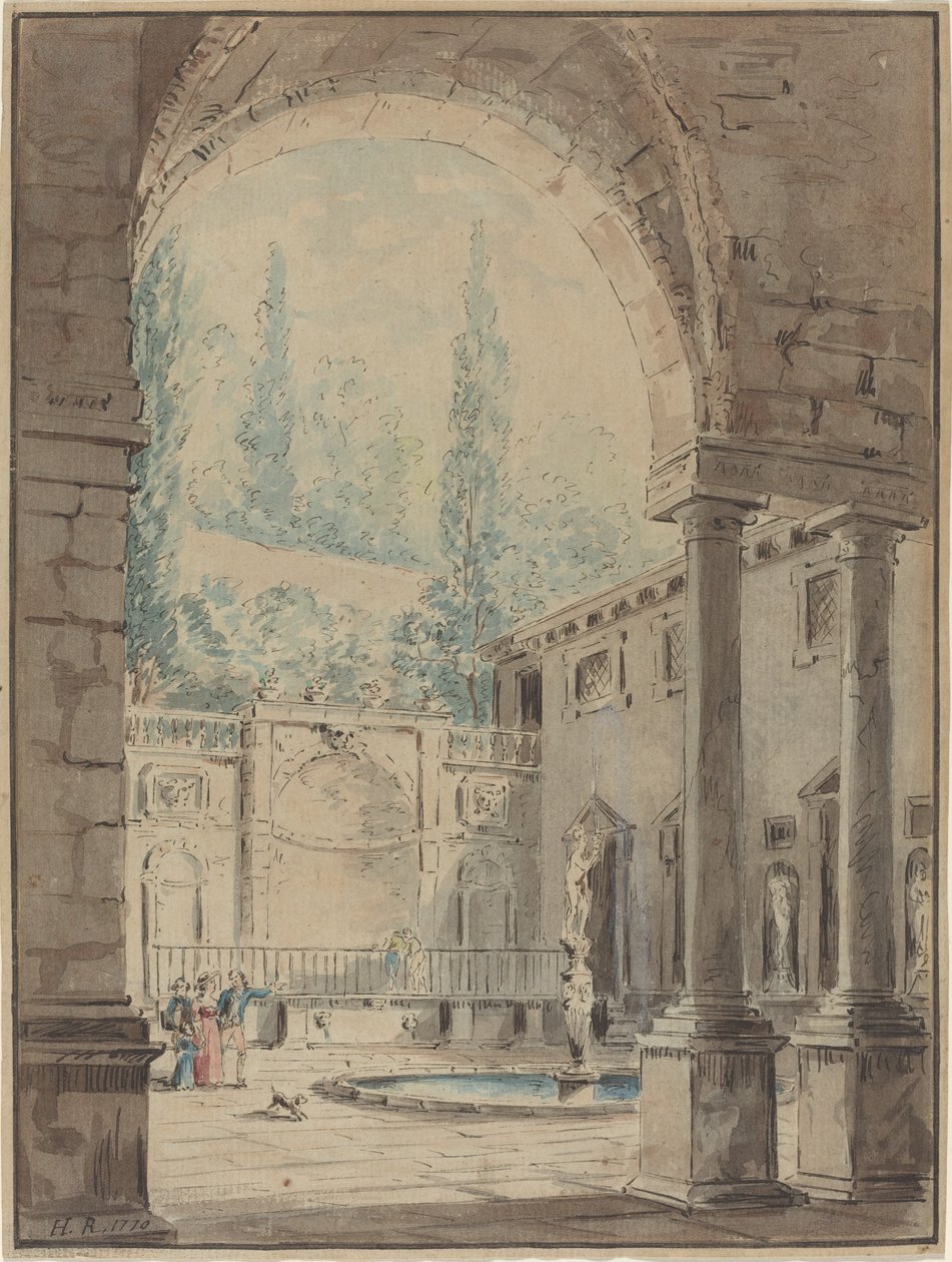 Pátio da Villa Pliniana de Follower of Hubert Robert