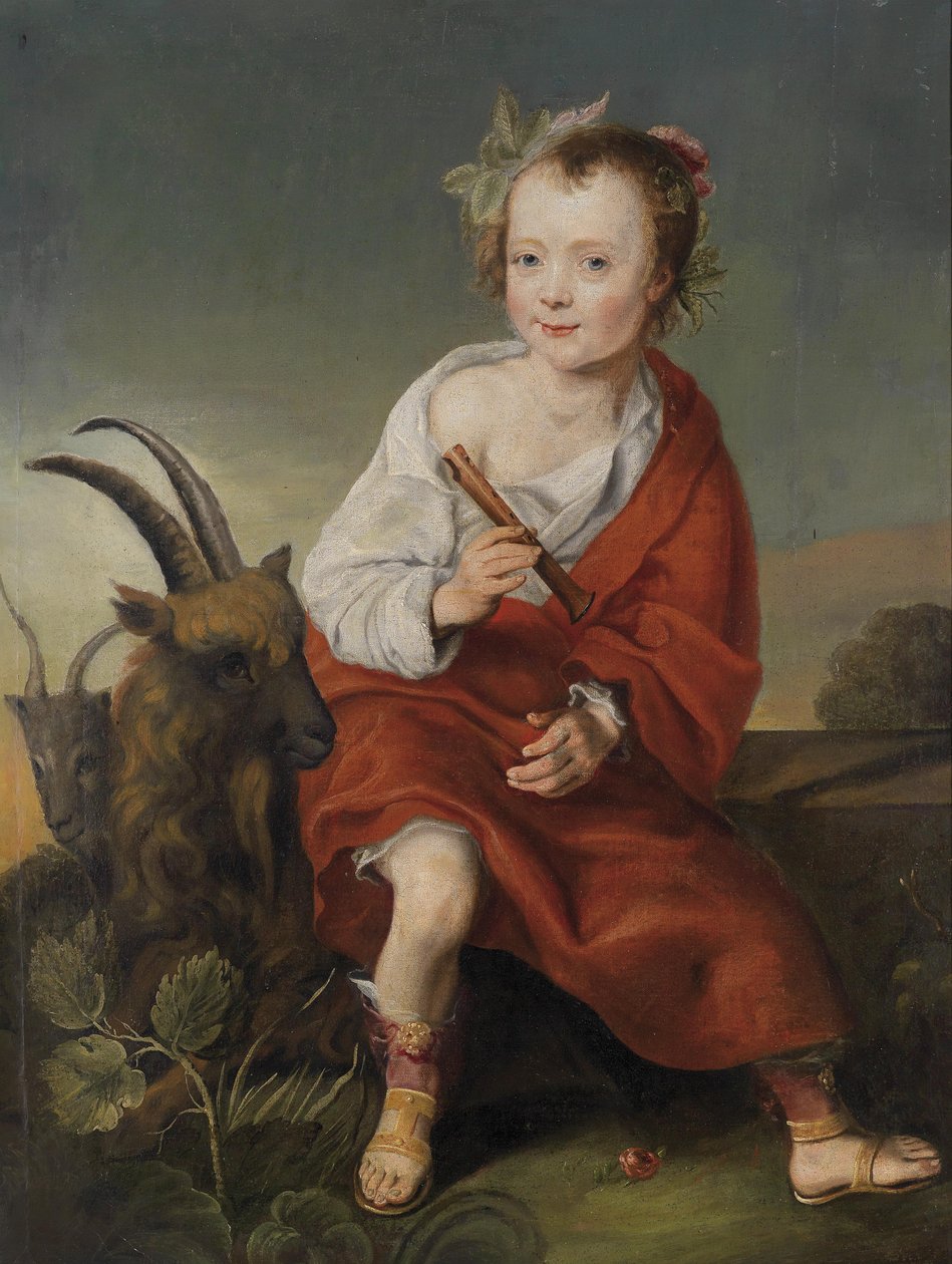 Criança com flauta e cabras de Follower of Jacob Gerritsz. Cuyp