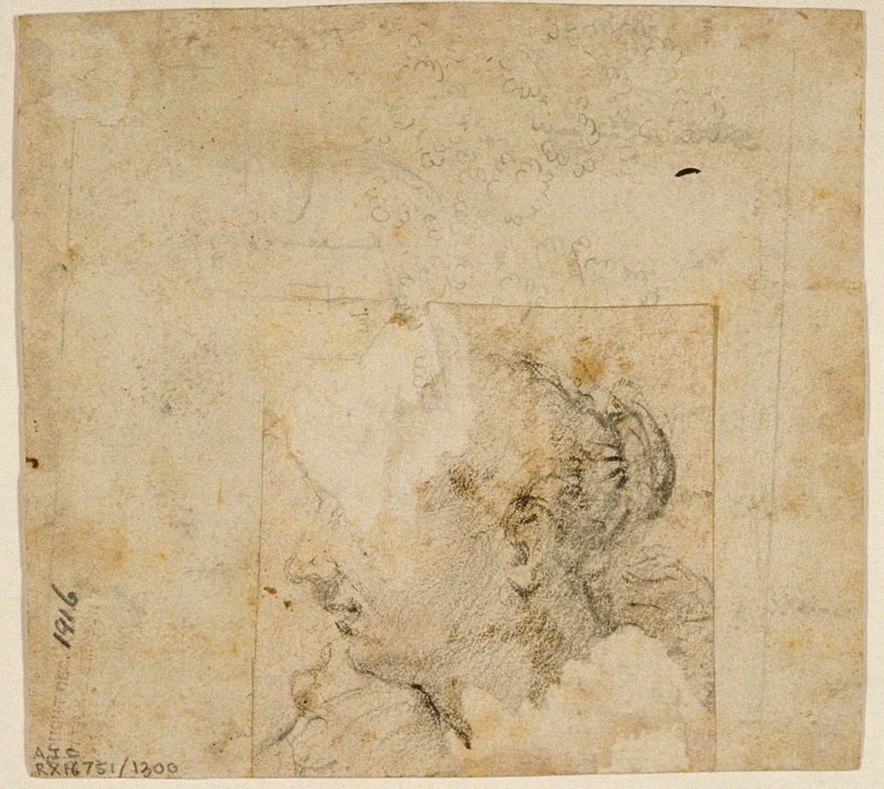 Cabeça Feminina de Perfil à Esquerda; Esboço de Árvores e Edifícios de Follower of Jacopo Bassano