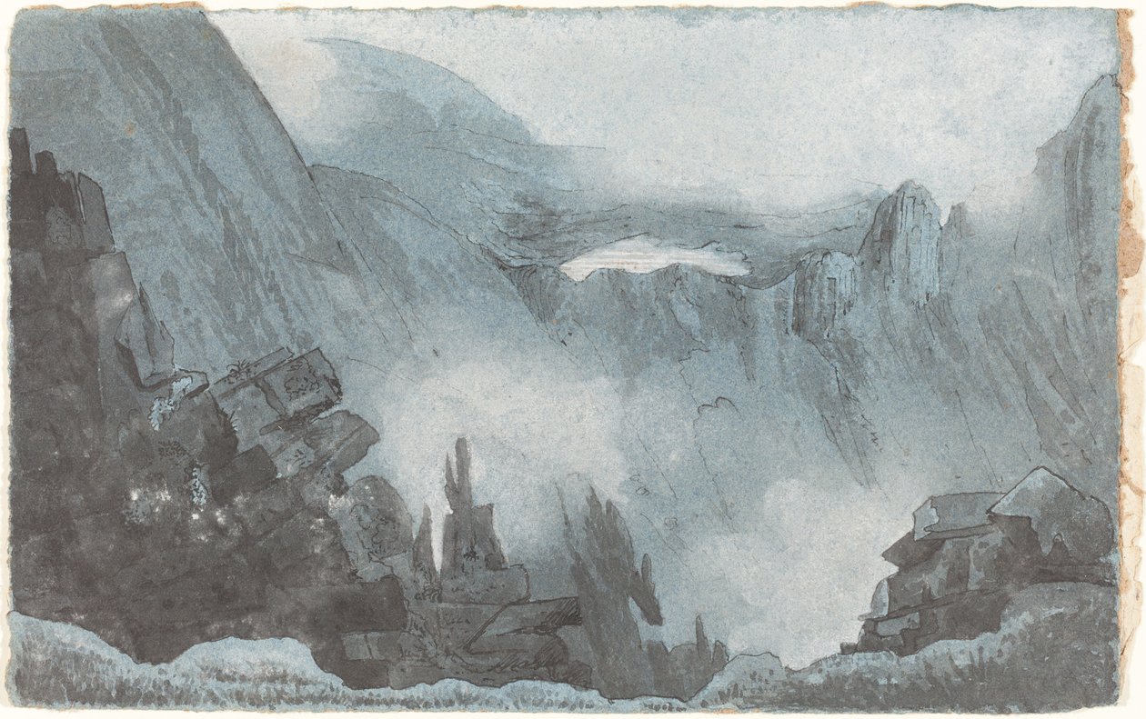 Cena de montanha com pedras de Follower of John Sell Cotman