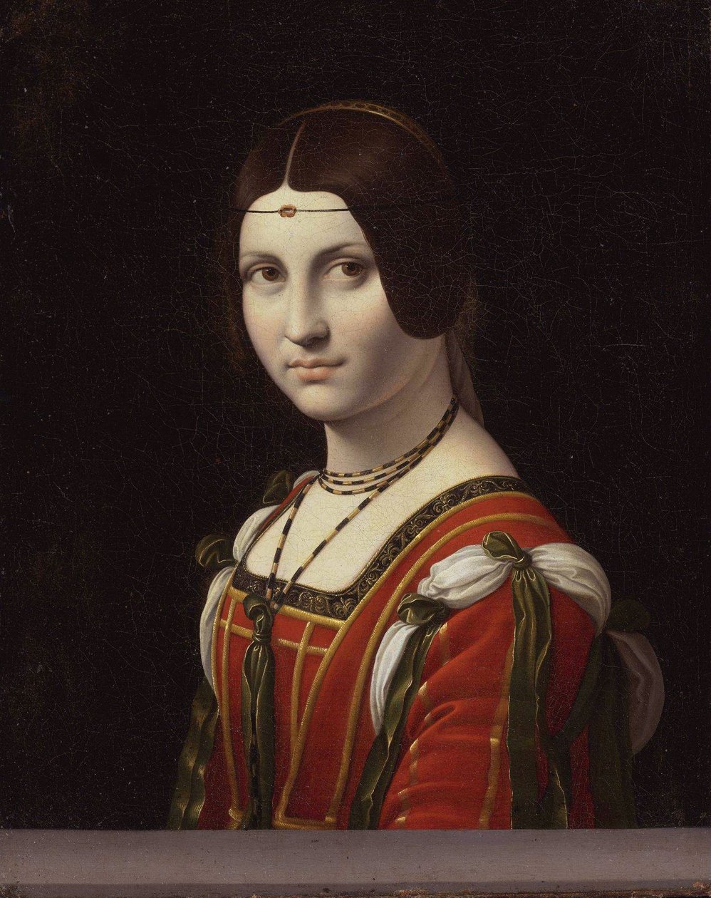 Retrato de uma mulher, chamado "La Belle Ferronnière" de Follower of Leonardo da Vinci