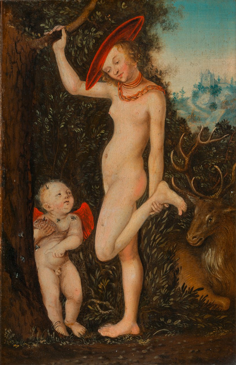 Vénus e Cupido, o ladrão de mel de Follower of Lucas Cranach the Elder