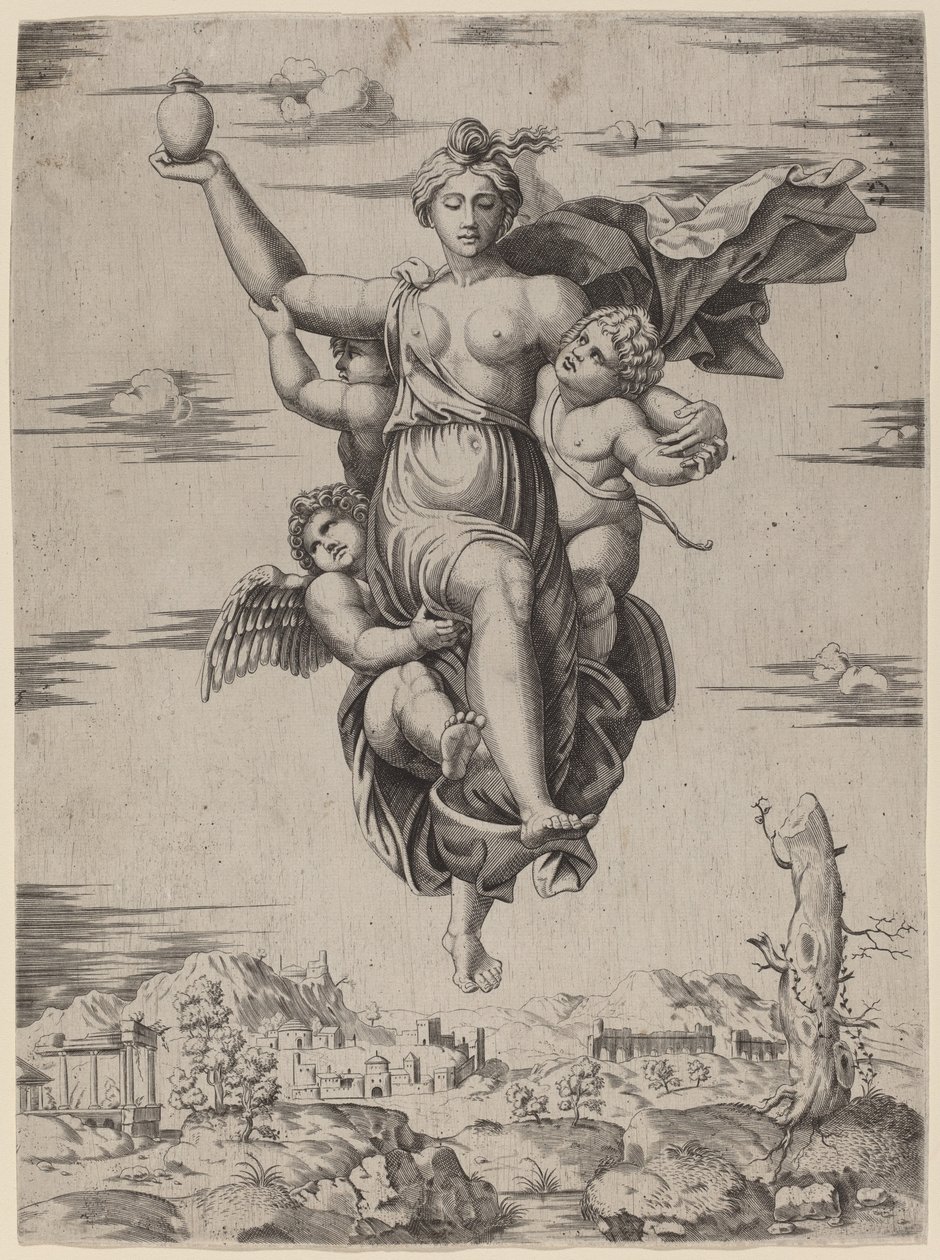 Psique levada ao Olimpo de Follower of Marcantonio Raimondi after Raphael