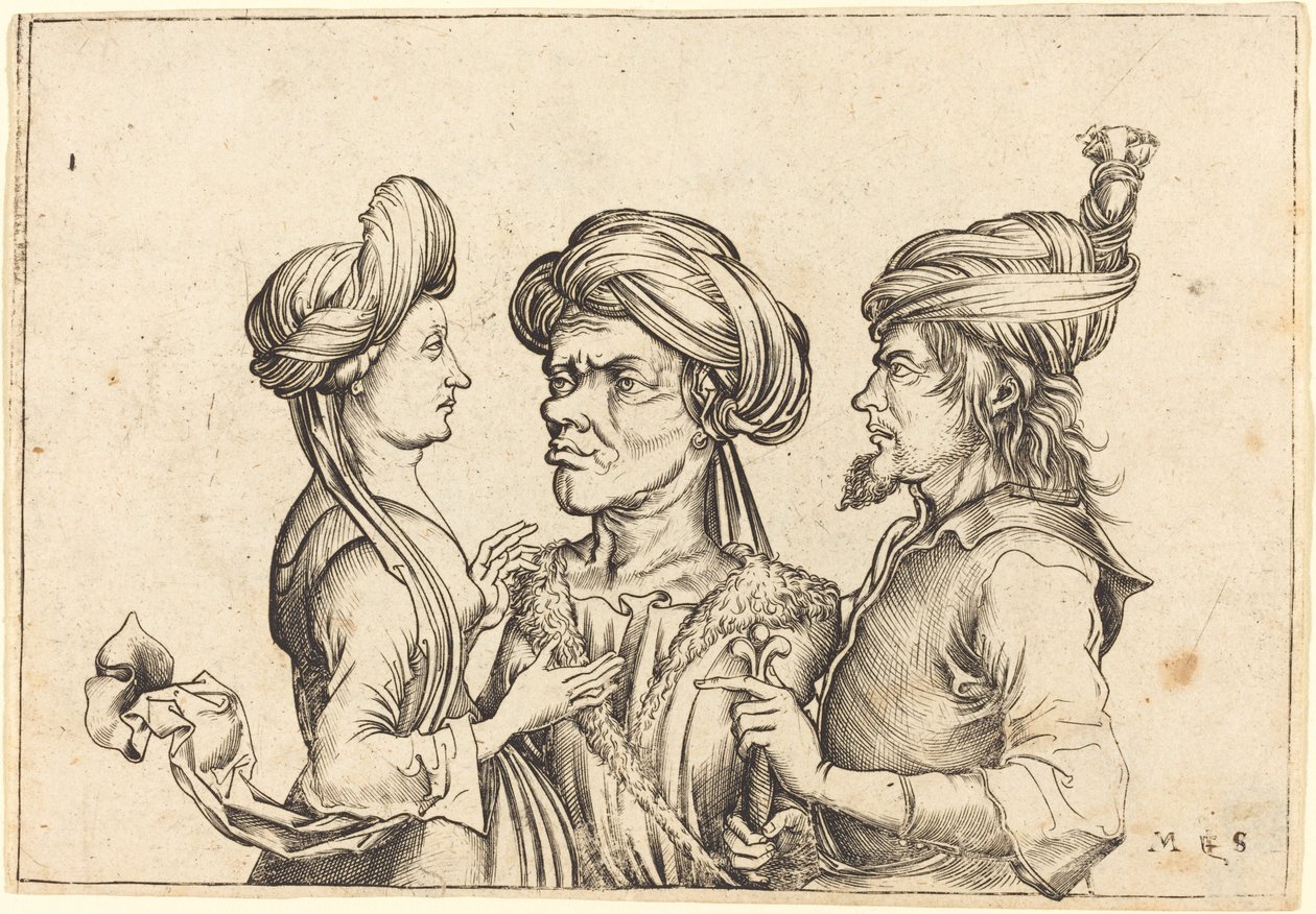 Três Figuras Orientais de Follower of Martin Schongauer
