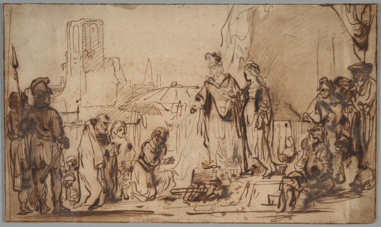 Cipião devolvendo a noiva espanhola à sua família de Follower of Rembrandt van Rijn