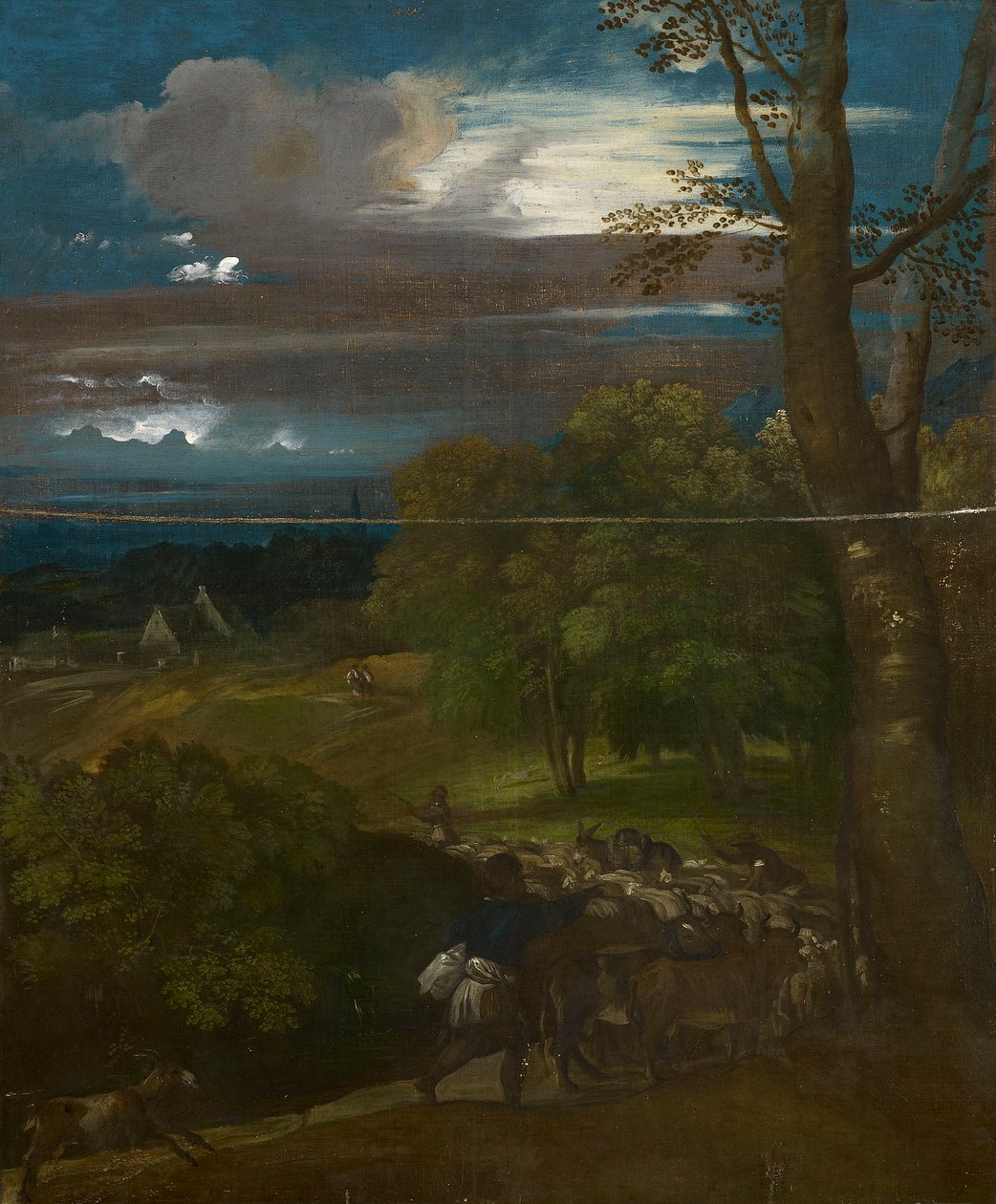 Uma paisagem com pastores e rebanhos de Follower of Titian